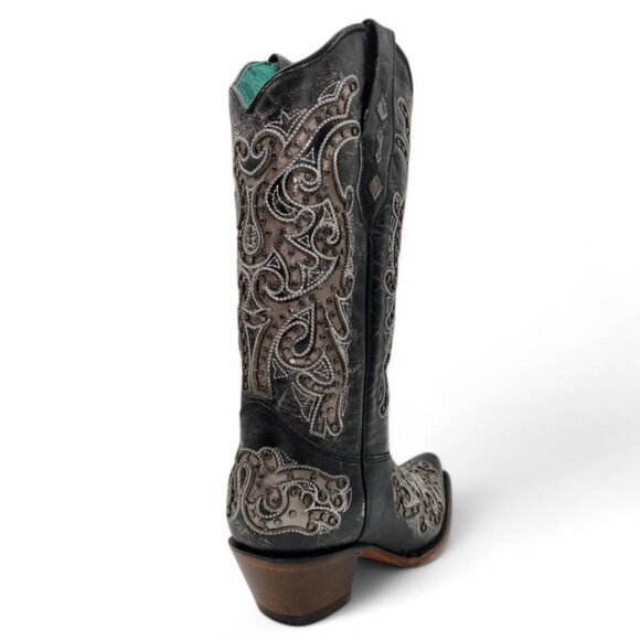 Corral Women's Size 7 Black Dual Tone Inlay Intricate Embroidery Western Boots - Picture 11 of 15